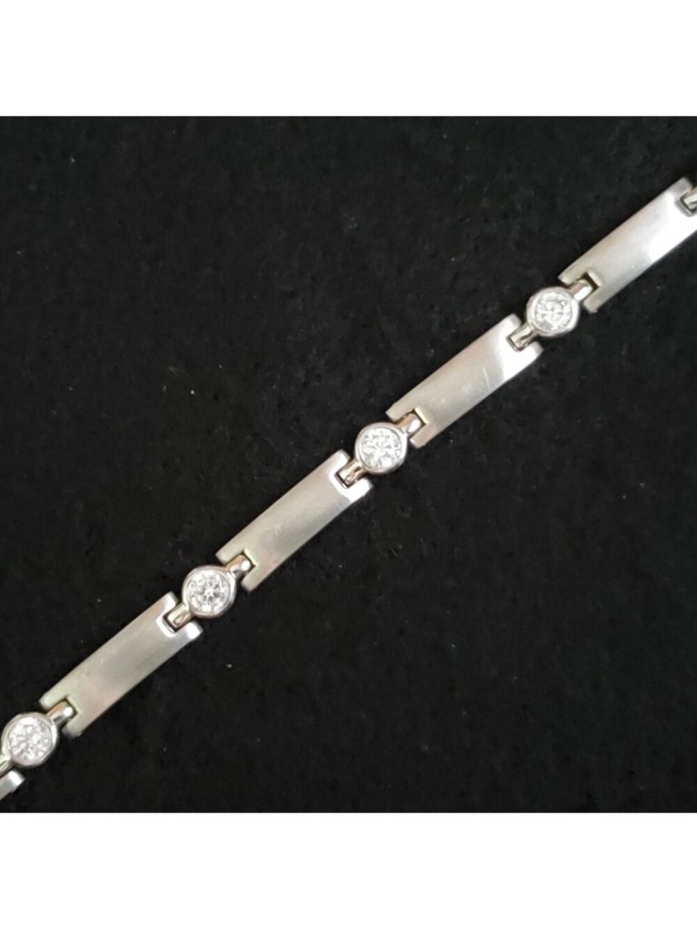Speidel CZ Bracelet 7" Brushed Silver Tone Link